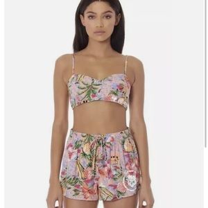 LF The Brand Paradise Night Floral Print Shorts and Bra top set outfit